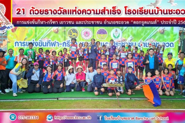 21 ถ้วยรางวัลแห่งความสำเร็จ โรงเรียนบ้านชะอวด การแข่งขันกีฬา-กรีฑา เยาวชน และประชาชน อำเภอชะอวด “ดอกจูดเกมส์” ประจำปี 2567